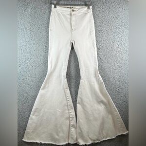 Free People Jeans Women's Flare Size 24 White Retro Flare Boho High Rise Stretch